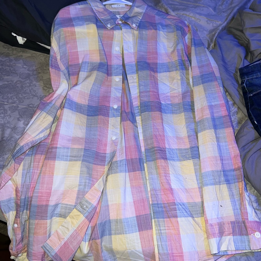 Large light colored plaid long sleeve hawker rye button up shirt